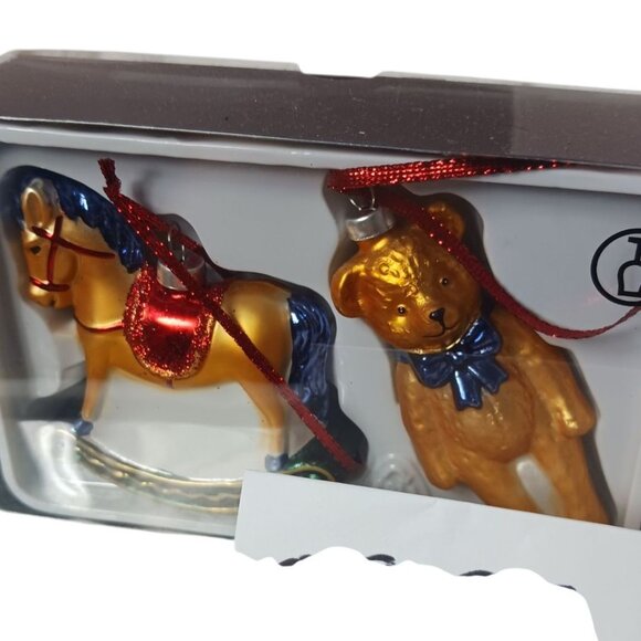 Ikea Snömys Rocking Horse & Teddy Bear Glass Christmas Ornaments Set Of 2 - Picture 3 of 4